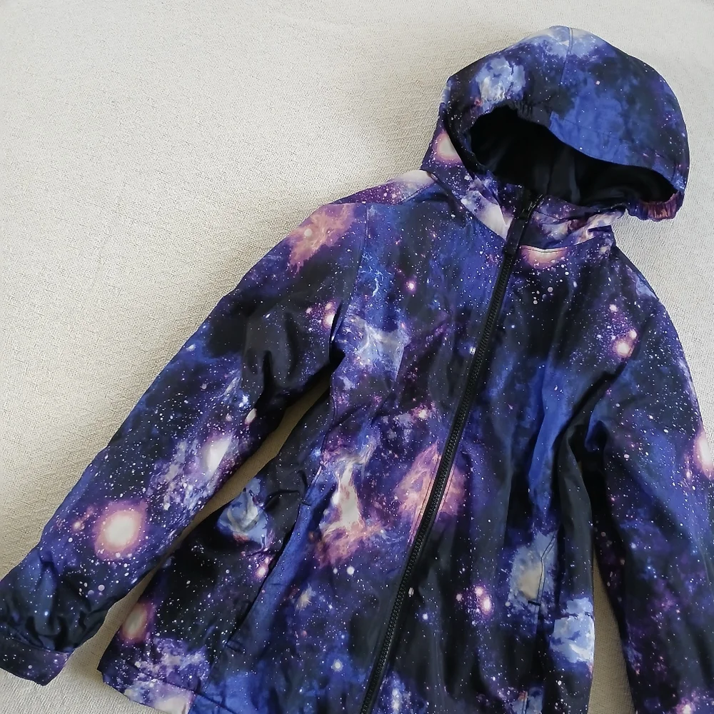 lands end ♡ galaxy full zip jacket kids medium 10 12 space whimsy
